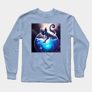 Magical Cat Harnesses the Glowing Power of a Mystical Fish Bowl Long Sleeve T-Shirt